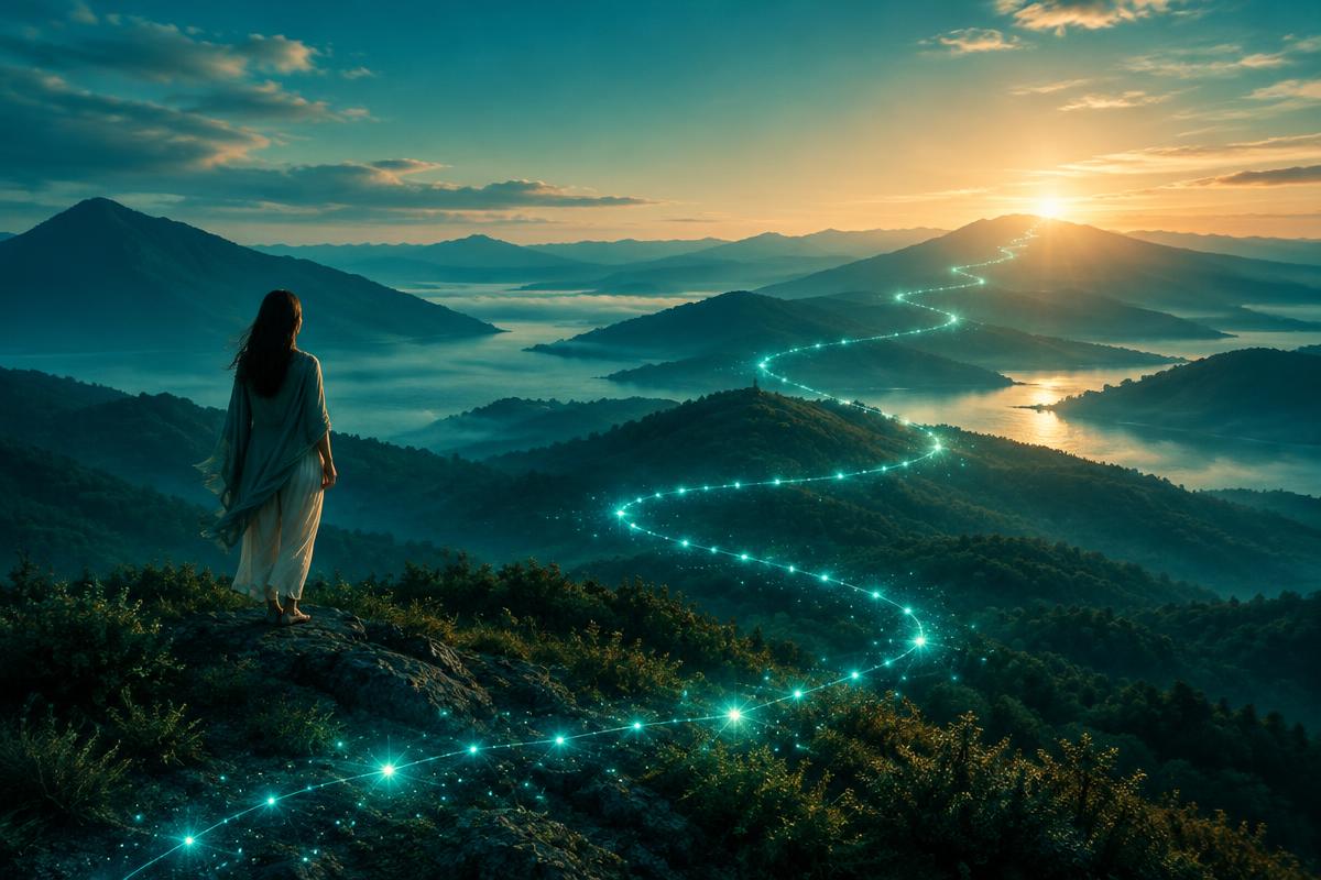 Caminho luminoso simbolizando clareza, evolução e prosperidade